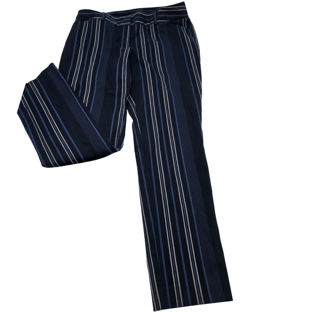 Slim Tailored Cigarette Dress Pants Anne Taylor W 6 Navy Blue Striped Modern Fit